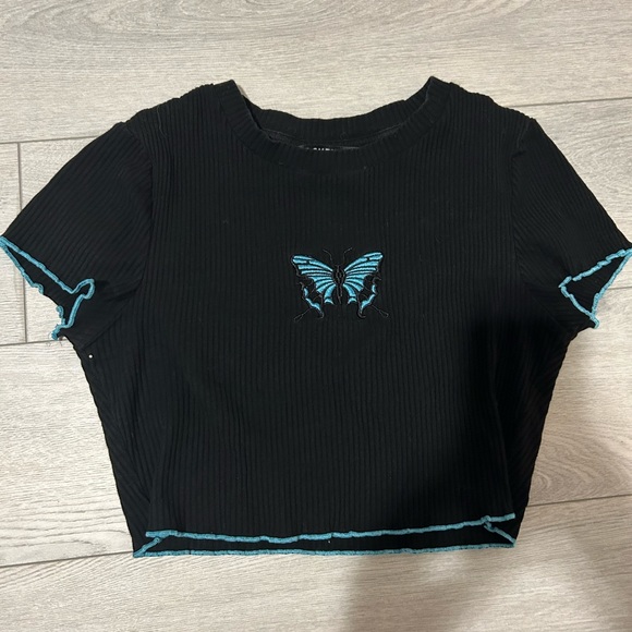 Y2K Butterfly Crop Frill Top - Picture 1 of 2